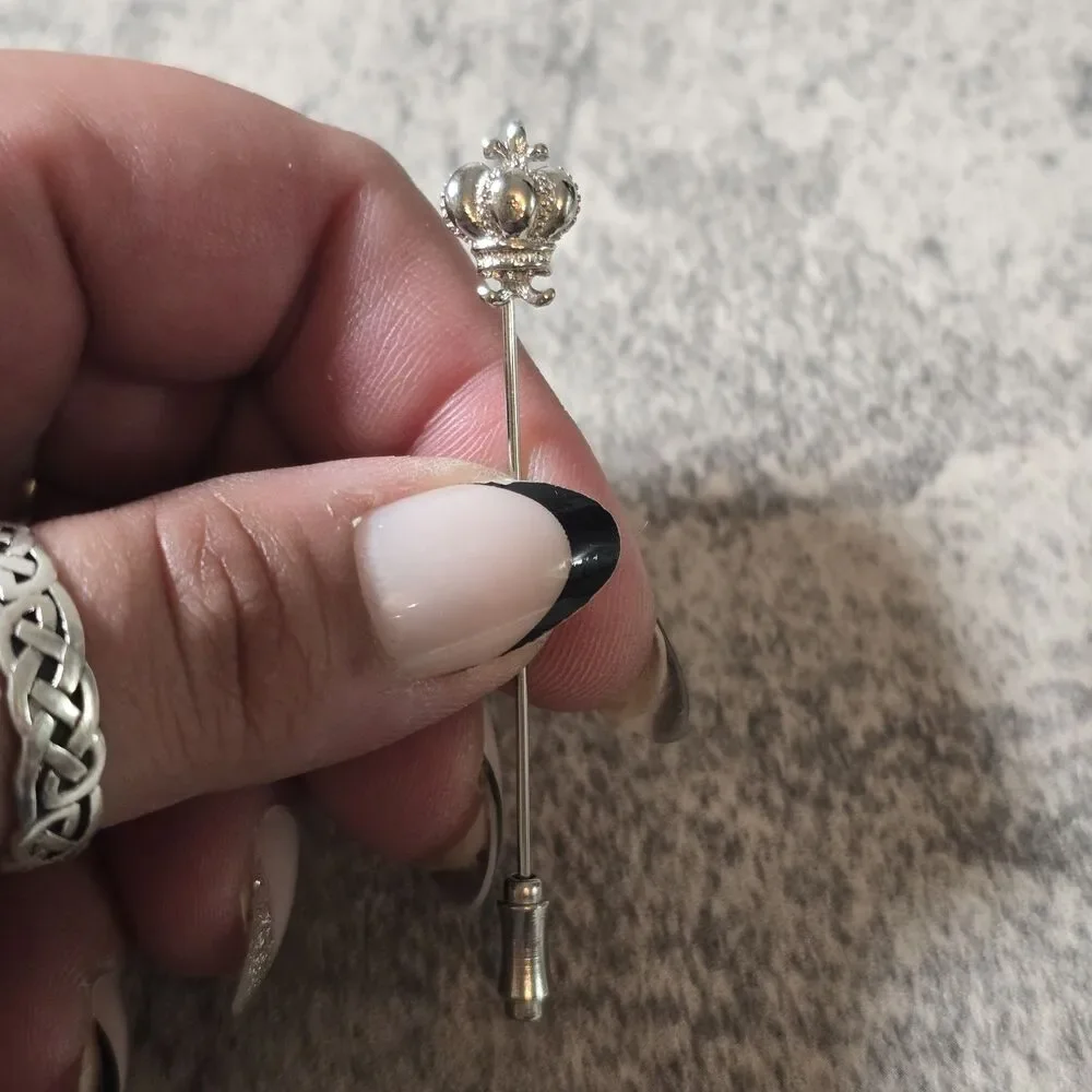 Vintage Monet Crown Stick Pin Silver MCM Retro King Queen Costume Jewelry